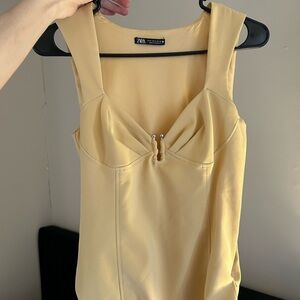 Zara Pale Yellow Bustier-Style Slip Dress